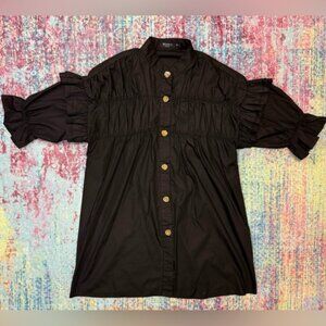 Black Casual Button Down Dress or top.l with gold buttons🦋